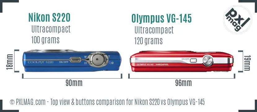 Nikon S220 vs Olympus VG-145 top view buttons comparison