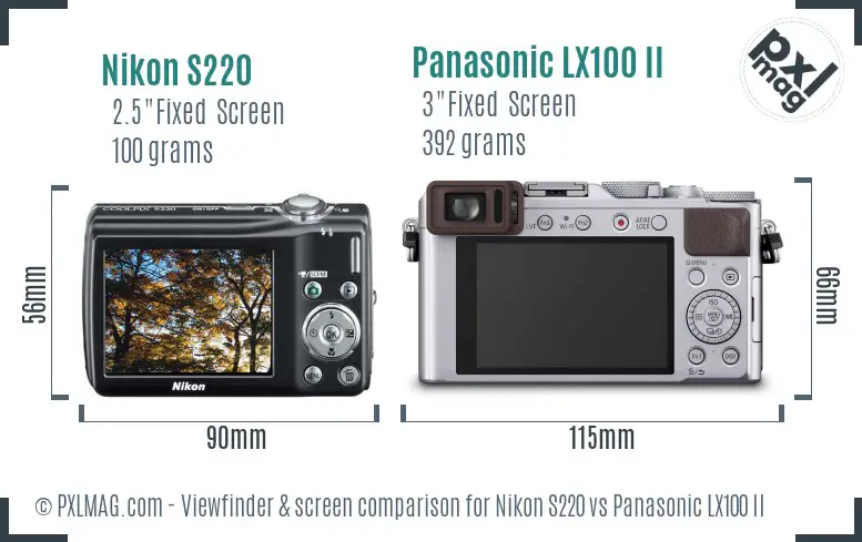 Nikon S220 vs Panasonic LX100 II Screen and Viewfinder comparison