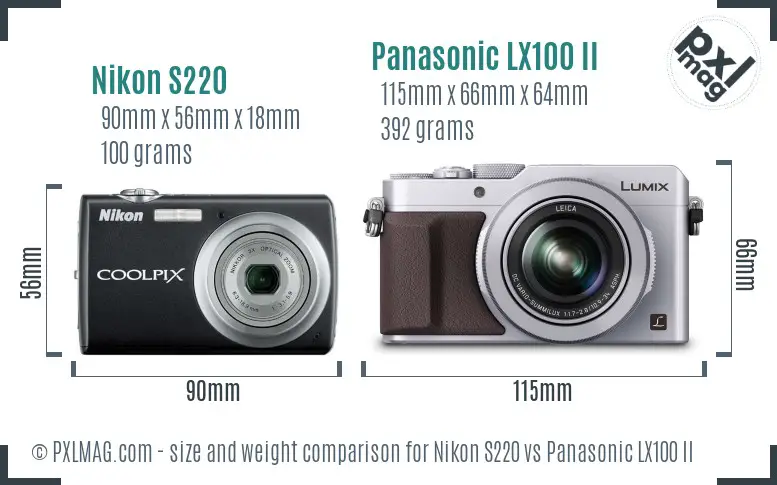 Nikon S220 vs Panasonic LX100 II size comparison