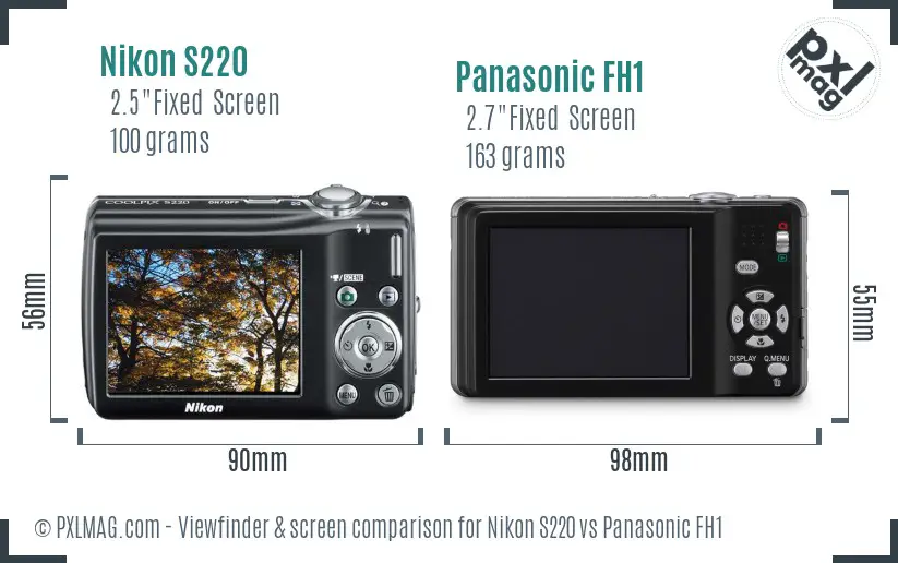 Nikon S220 vs Panasonic FH1 Screen and Viewfinder comparison