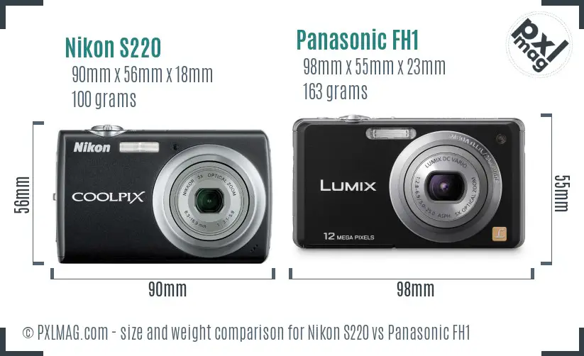 Nikon S220 vs Panasonic FH1 size comparison