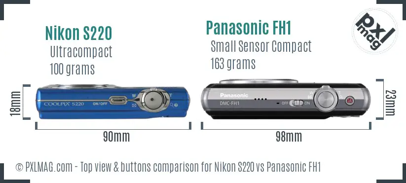 Nikon S220 vs Panasonic FH1 top view buttons comparison