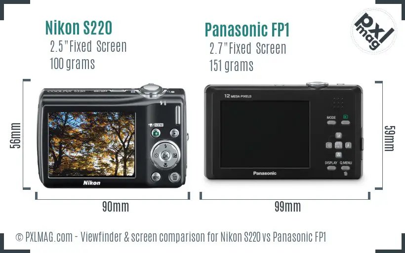 Nikon S220 vs Panasonic FP1 Screen and Viewfinder comparison