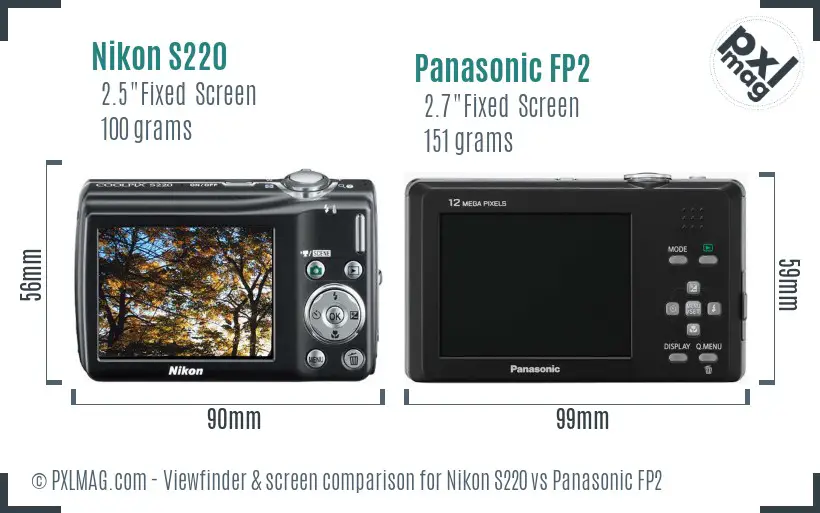 Nikon S220 vs Panasonic FP2 Screen and Viewfinder comparison