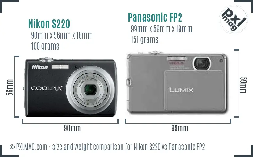 Nikon S220 vs Panasonic FP2 size comparison