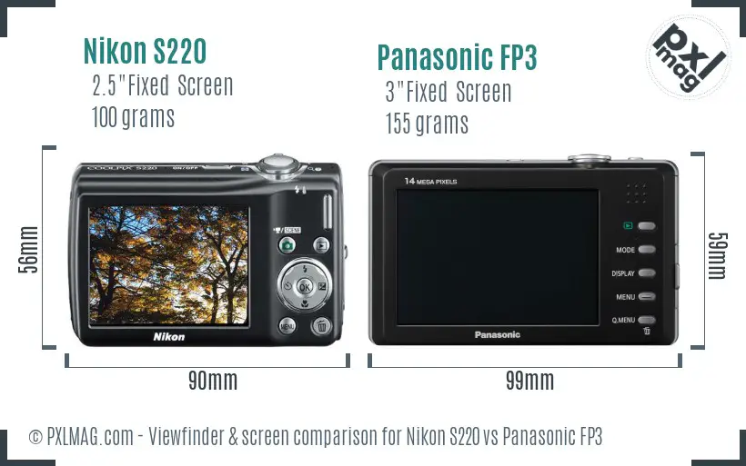 Nikon S220 vs Panasonic FP3 Screen and Viewfinder comparison Nikon S220 vs Panasonic FP3 Screen and Viewfinder comparison