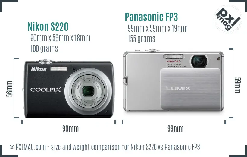 Nikon S220 vs Panasonic FP3 size comparison Nikon S220 vs Panasonic FP3 size comparison