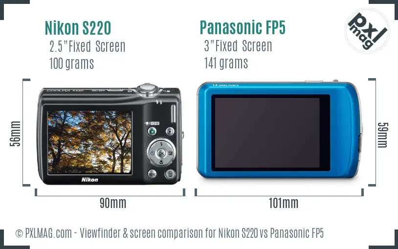 Nikon S220 vs Panasonic FP5 Screen and Viewfinder comparison