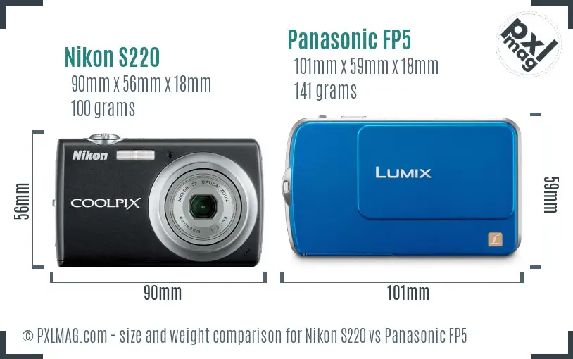 Nikon S220 vs Panasonic FP5 size comparison