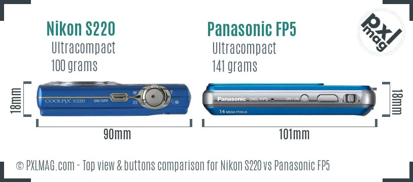 Nikon S220 vs Panasonic FP5 top view buttons comparison