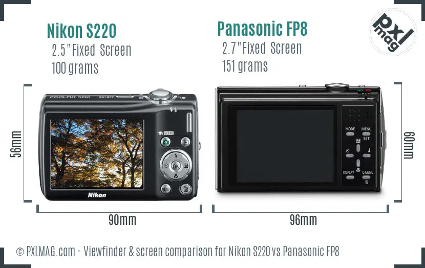 Nikon S220 vs Panasonic FP8 Screen and Viewfinder comparison