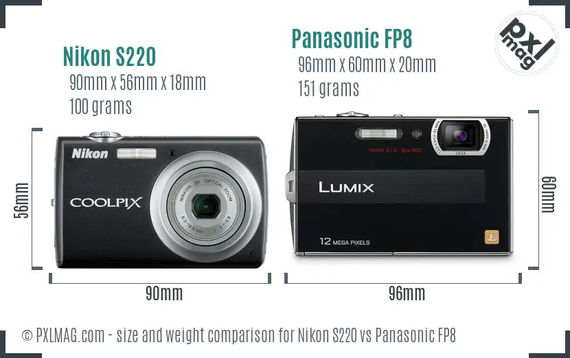 Nikon S220 vs Panasonic FP8 size comparison
