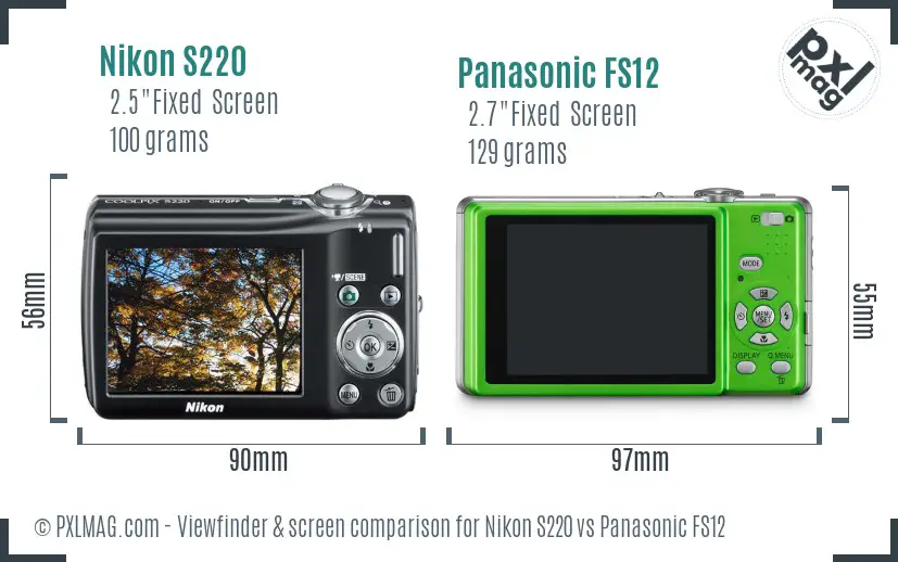 Nikon S220 vs Panasonic FS12 Screen and Viewfinder comparison