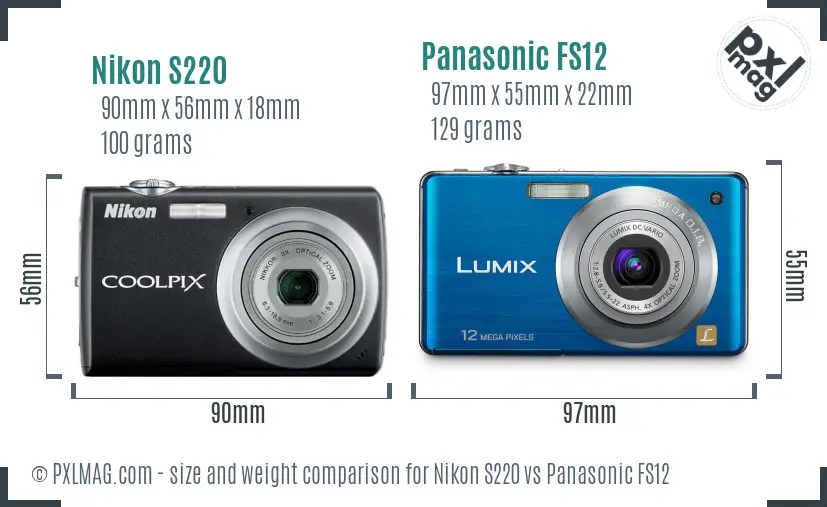 Nikon S220 vs Panasonic FS12 size comparison