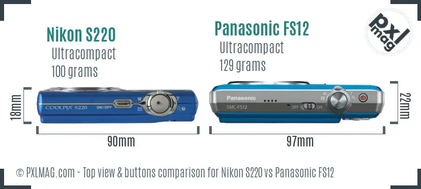 Nikon S220 vs Panasonic FS12 top view buttons comparison