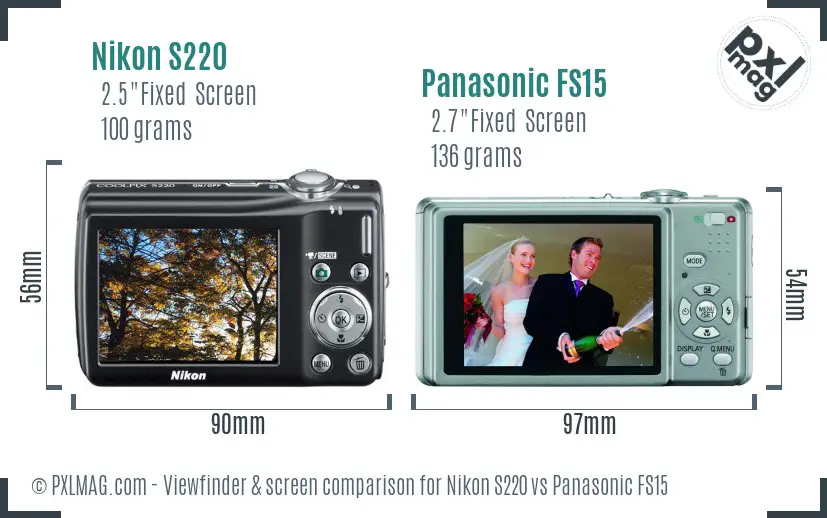 Nikon S220 vs Panasonic FS15 Screen and Viewfinder comparison