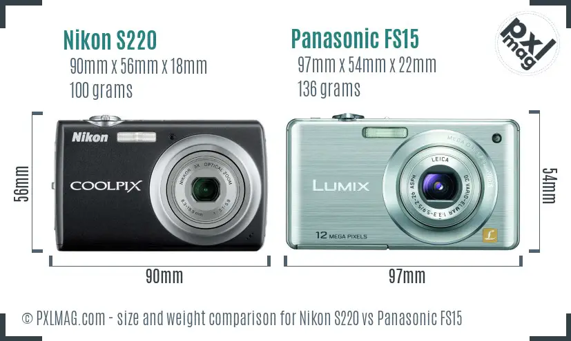 Nikon S220 vs Panasonic FS15 size comparison