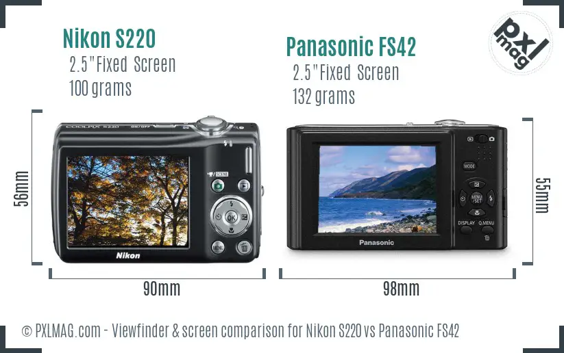 Nikon S220 vs Panasonic FS42 Screen and Viewfinder comparison
