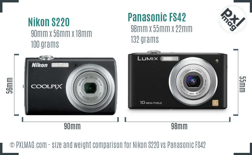 Nikon S220 vs Panasonic FS42 size comparison