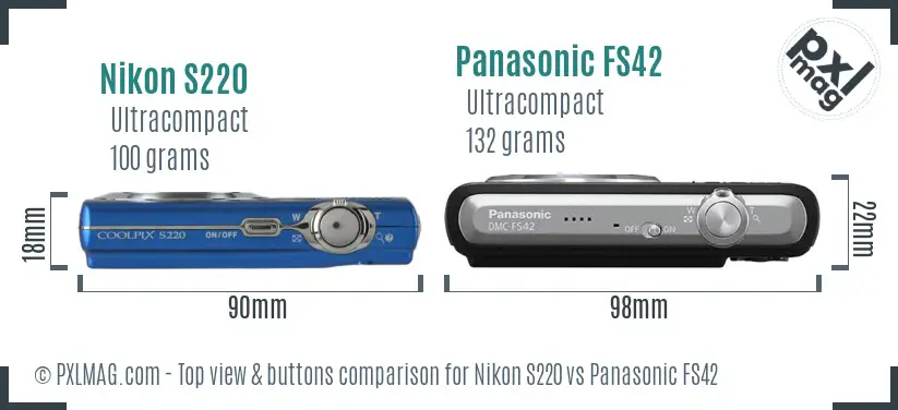 Nikon S220 vs Panasonic FS42 top view buttons comparison