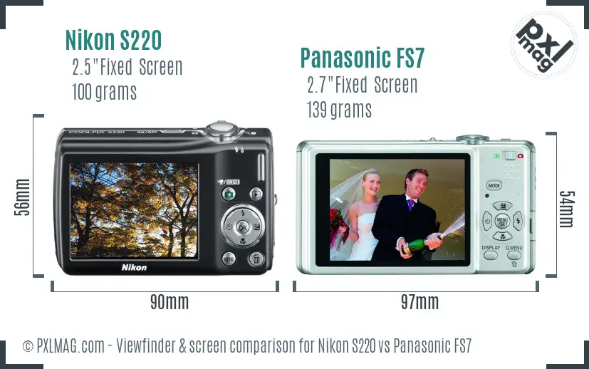 Nikon S220 vs Panasonic FS7 Screen and Viewfinder comparison