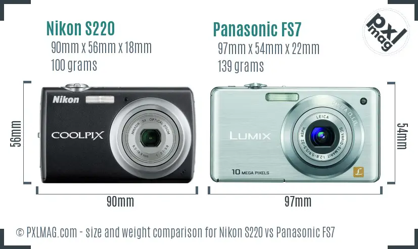 Nikon S220 vs Panasonic FS7 size comparison