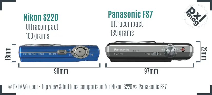 Nikon S220 vs Panasonic FS7 top view buttons comparison