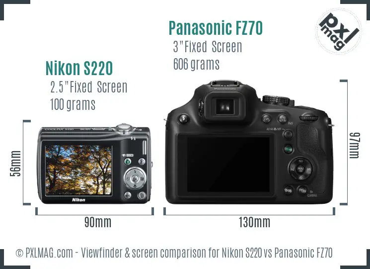 Nikon S220 vs Panasonic FZ70 Screen and Viewfinder comparison