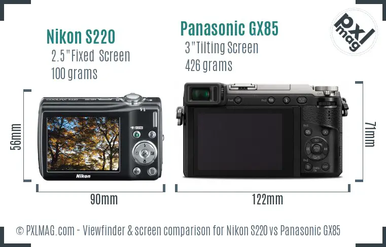 Nikon S220 vs Panasonic GX85 Screen and Viewfinder comparison
