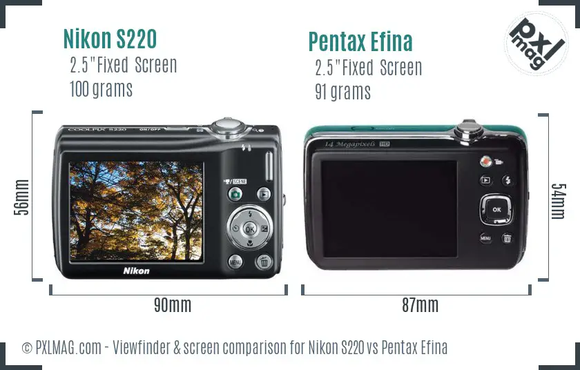 Nikon S220 vs Pentax Efina Screen and Viewfinder comparison