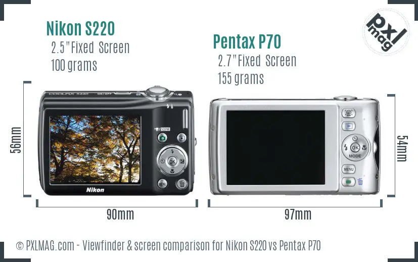 Nikon S220 vs Pentax P70 Screen and Viewfinder comparison