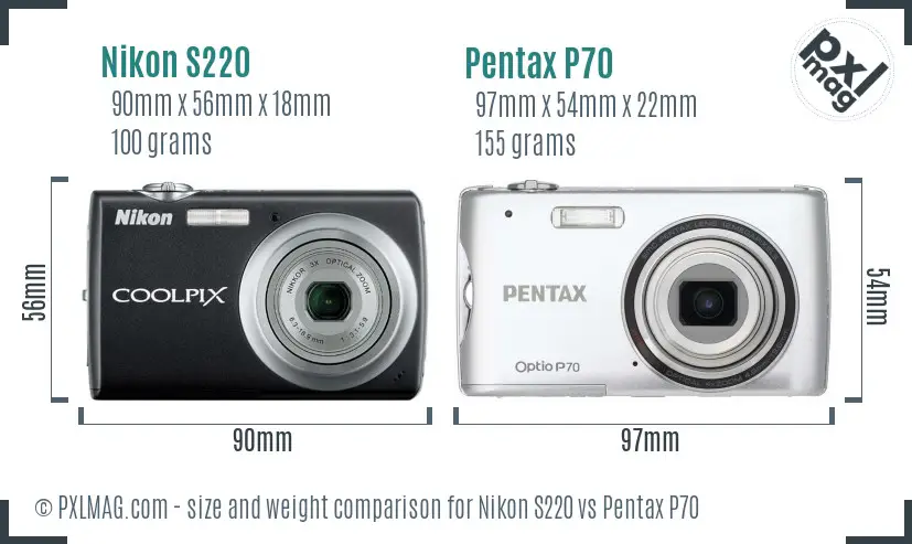 Nikon S220 vs Pentax P70 size comparison
