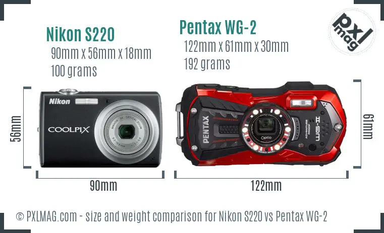 Nikon S220 vs Pentax WG-2 size comparison