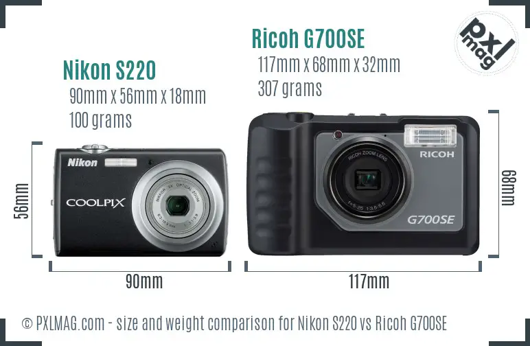 Nikon S220 vs Ricoh G700SE size comparison