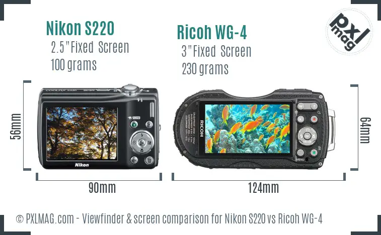 Nikon S220 vs Ricoh WG-4 Screen and Viewfinder comparison