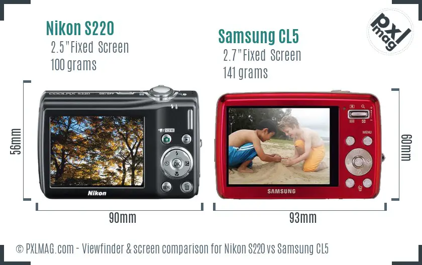Nikon S220 vs Samsung CL5 Screen and Viewfinder comparison