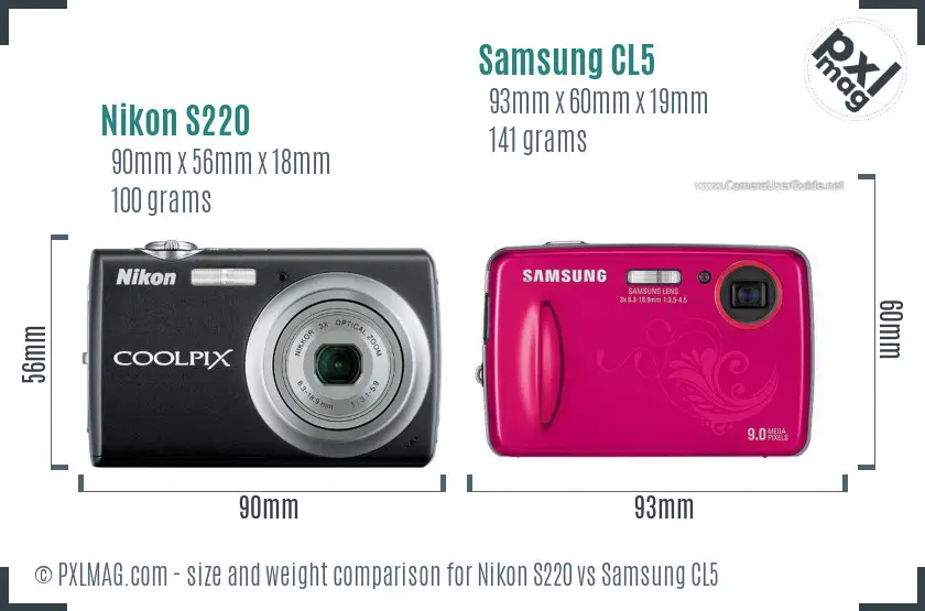 Nikon S220 vs Samsung CL5 size comparison