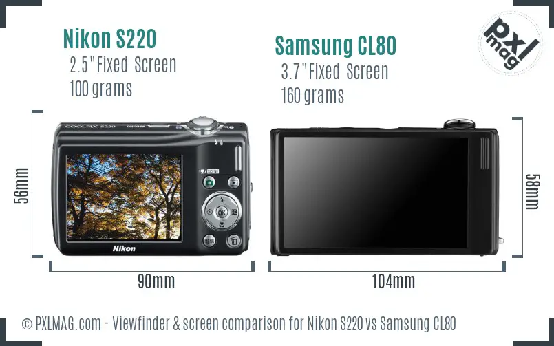 Nikon S220 vs Samsung CL80 Screen and Viewfinder comparison