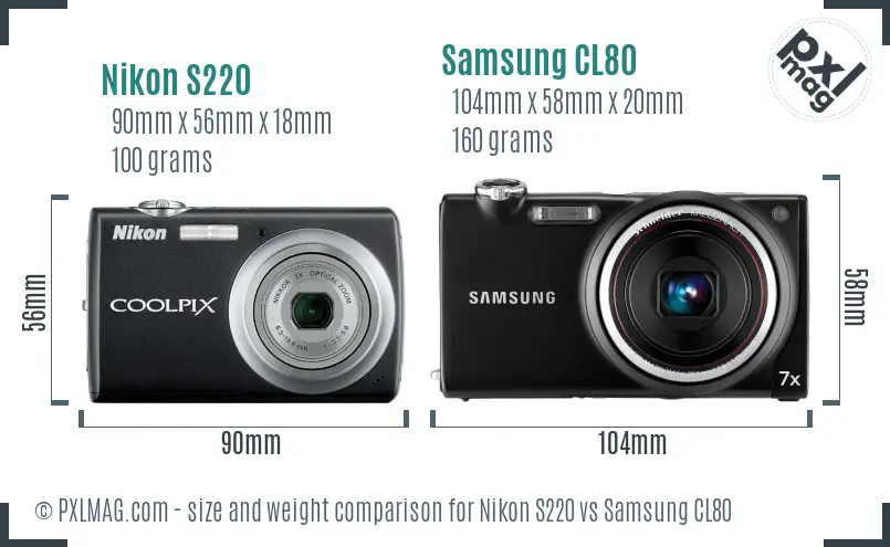 Nikon S220 vs Samsung CL80 size comparison