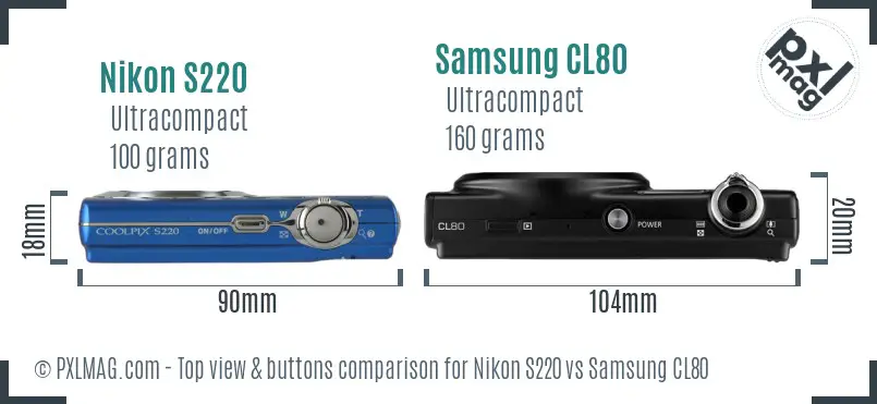 Nikon S220 vs Samsung CL80 top view buttons comparison