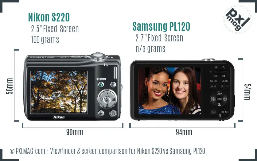 Nikon S220 vs Samsung PL120 Screen and Viewfinder comparison