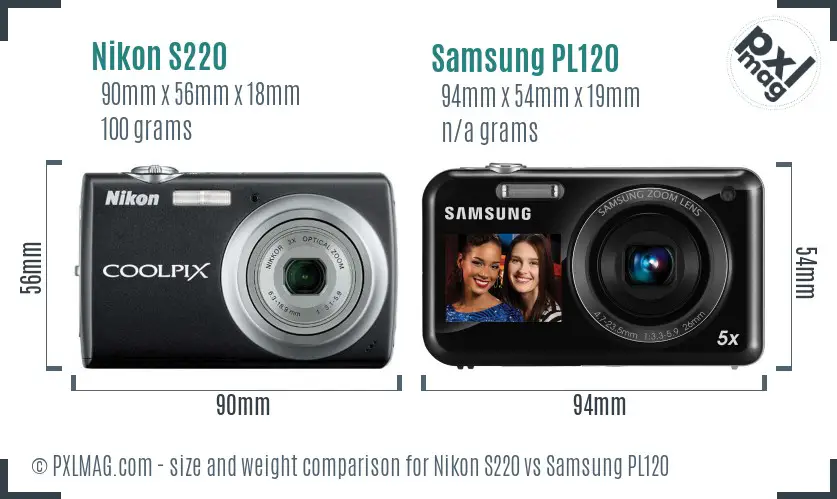 Nikon S220 vs Samsung PL120 size comparison