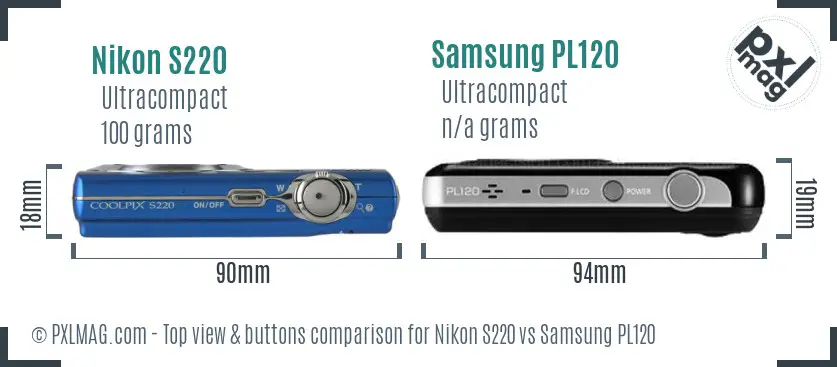 Nikon S220 vs Samsung PL120 top view buttons comparison