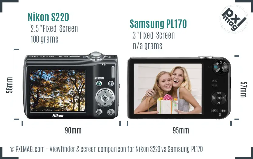 Nikon S220 vs Samsung PL170 Screen and Viewfinder comparison