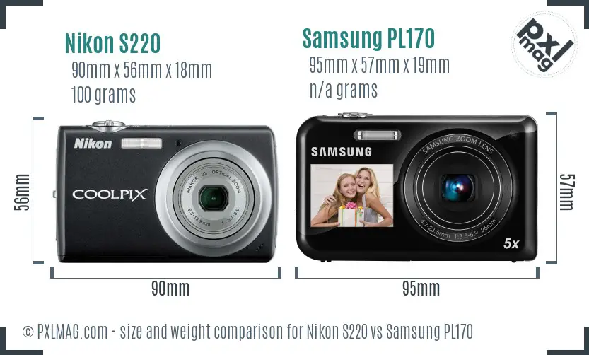 Nikon S220 vs Samsung PL170 size comparison