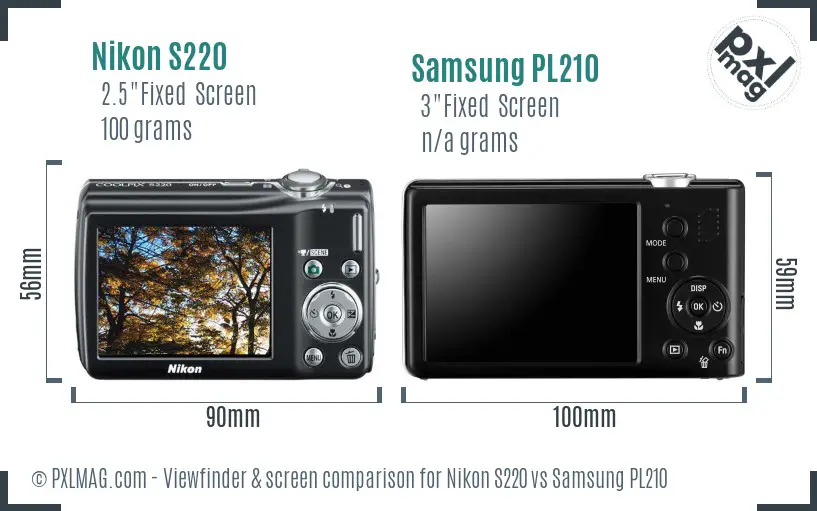 Nikon S220 vs Samsung PL210 Screen and Viewfinder comparison