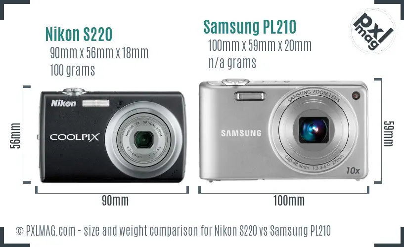 Nikon S220 vs Samsung PL210 size comparison