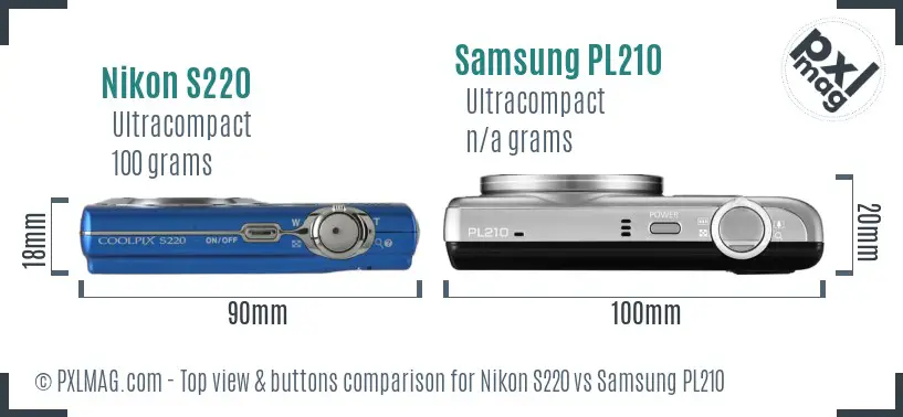 Nikon S220 vs Samsung PL210 top view buttons comparison