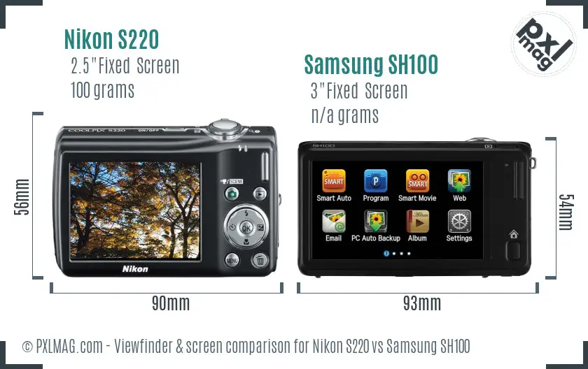 Nikon S220 vs Samsung SH100 Screen and Viewfinder comparison