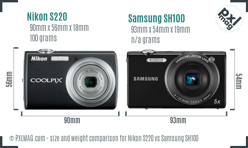 Nikon S220 vs Samsung SH100 size comparison